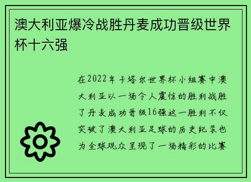 澳大利亚爆冷战胜丹麦成功晋级世界杯十六强 澳大利亚爆冷战胜丹麦成功晋级世界杯十六强