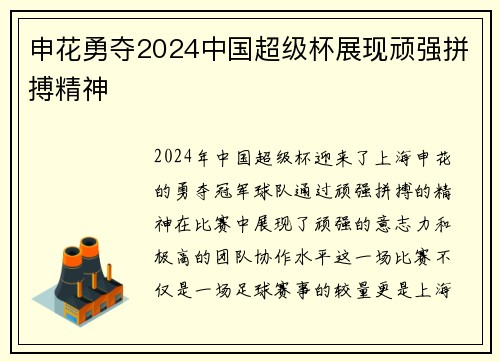 申花勇夺2024中国超级杯展现顽强拼搏精神